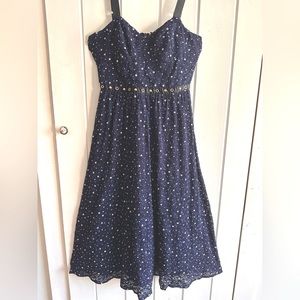 Topshop Navy Dress with Black Straps. Beautiful Embroidered Fabric/Embelishments